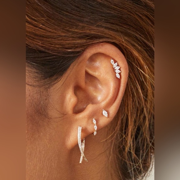 Diamond Loop Hoop Earrings - Picture 2 of 7